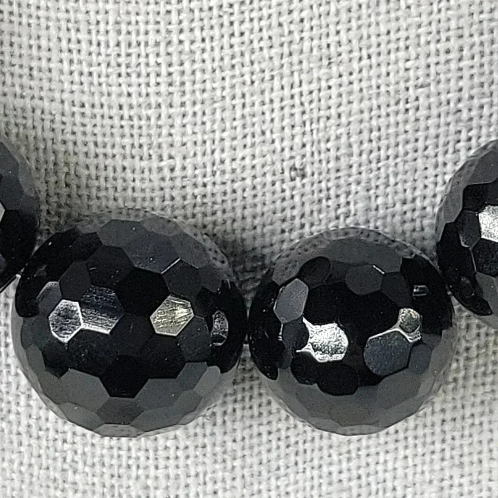 Vintage Black Glass Bead Necklace Faceted Sparkle 18